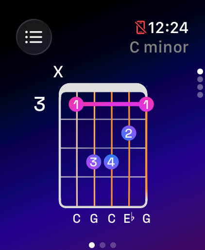 Guitar Wiz Chord Diagram on Apple Watch